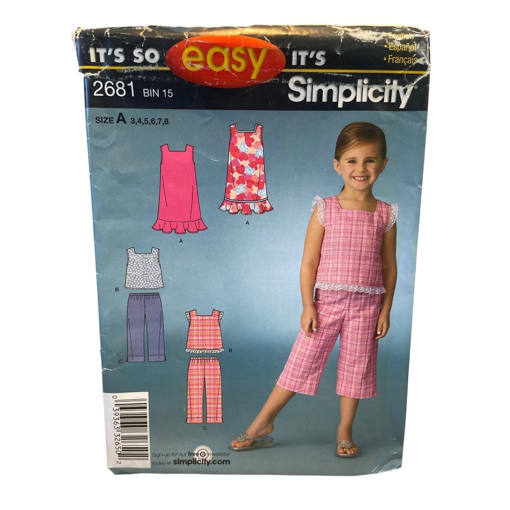 Simplicity Sewing Pattern Child Size 3-8 Dress Top Pants 2681 Uncut FF